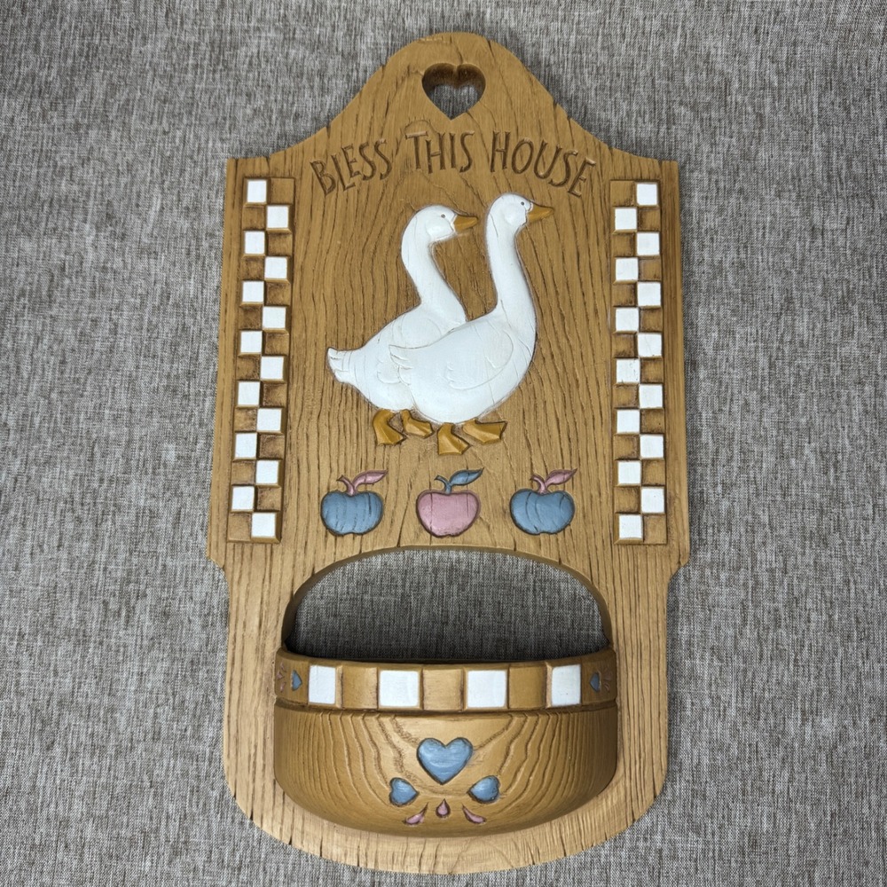 Vintage 1988 Burwood Bless This House Country Goose Wall Pocket Cottagecore
